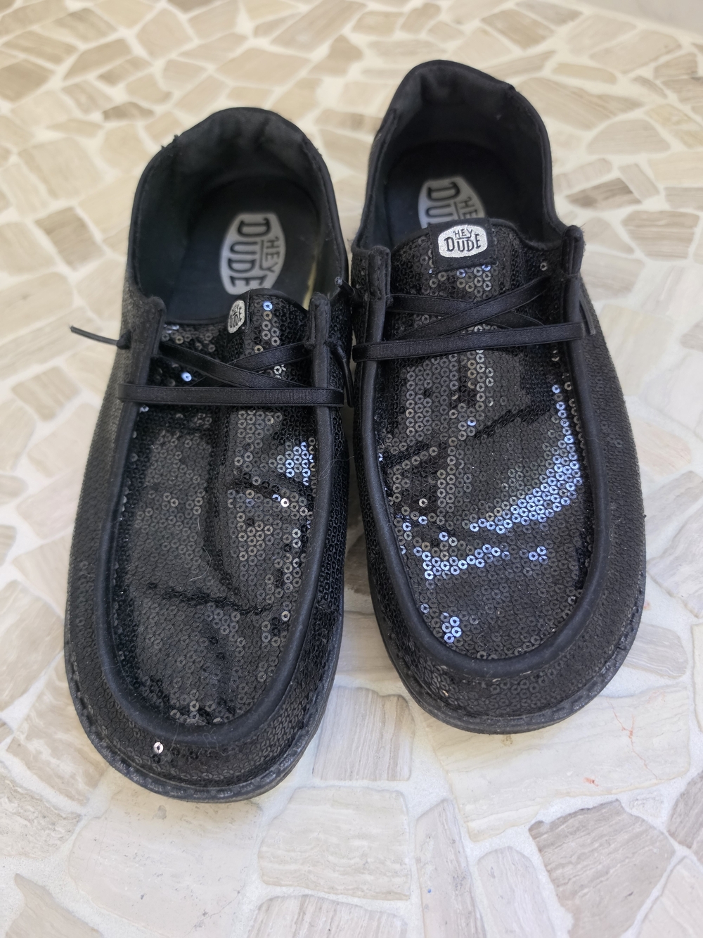 Hey Dude Women's Black Sequin Slip-On Casual Shoes
